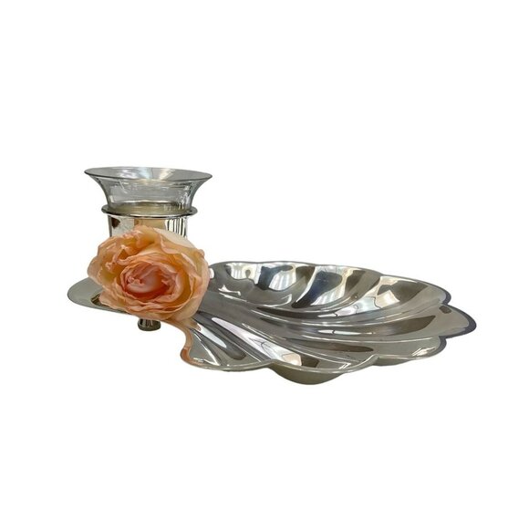 Sheffield Silver Co Silverplate Footed Clam Appetizer Dish With Dipping Cup - Picture 7 of 8